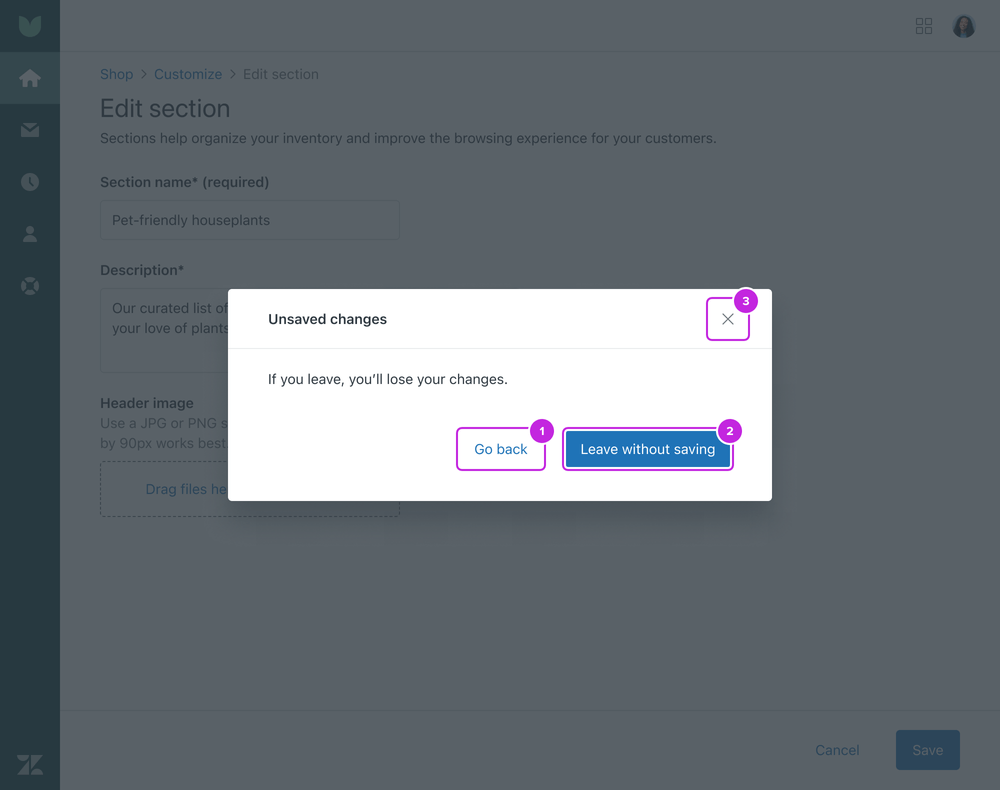 Save pattern Unsaved changes focus