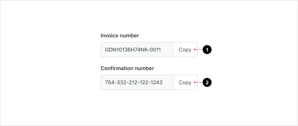 Two Input groups within a form showing “Copy” button actions