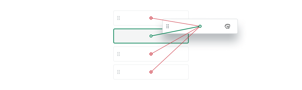 Example of measure lines between draggable and dropzone in simple list.